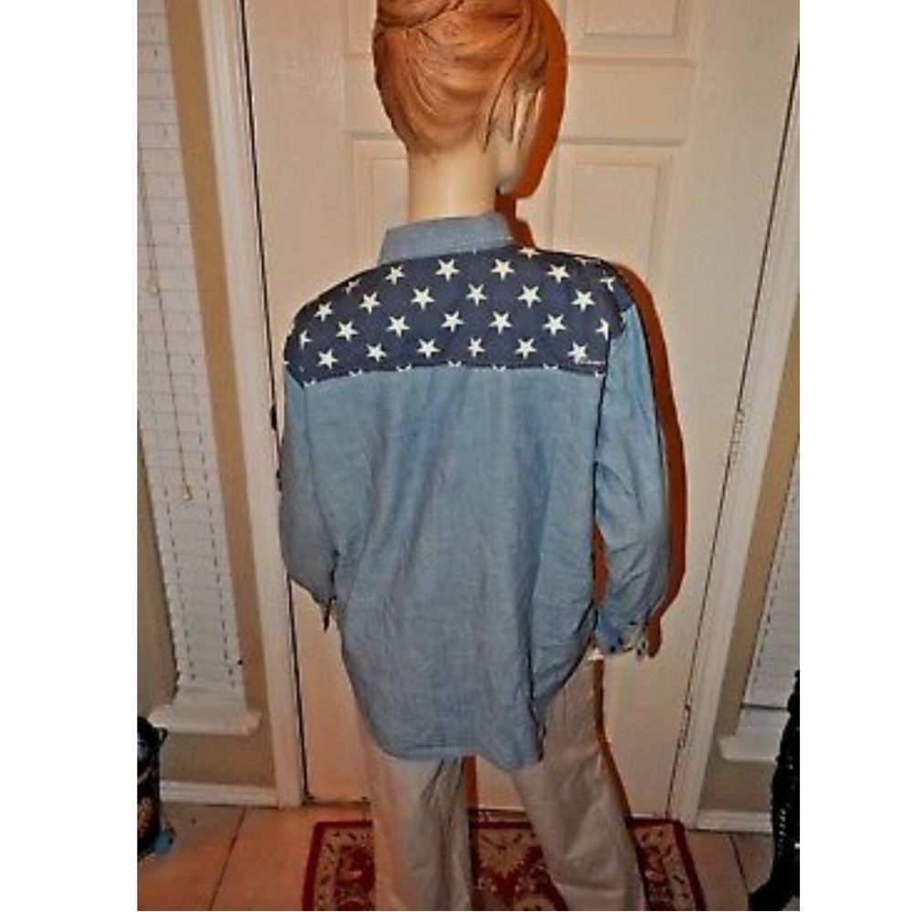 Women's Commander Life Snap Down Blue Denim Star Western Jean Shirt